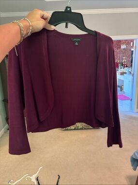 Ann Taylor Women's Plum Open-Front Cropped Cardigan